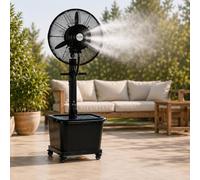 KOEM Ventilateur nébuliseur Magnum noir électrique à pied oscillant refroidisseur longue distance à 3 vitesses avec réservoir et roues pour usage civil et industriel (Ø 66 cm)