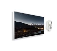 Könighaus Chauffage d’appoint infrarouge avec photo - 1200 W + Smart Thermostat connecté & appli Könighaus - Chauffage mural infrarouge économe avec motif - Cadre blanc (02. Montagne et vallée)