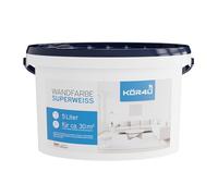 Kör4u Peinture murale blanche 5L - Peinture intérieure mate, haut pouvoir couvrant, sans solvant, certifiée TÜV, faible éclaboussures