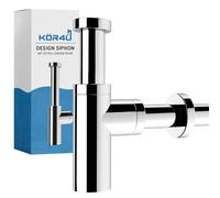 kör4u Siphon design premium en chrome, universel - 1 1/4 pouces x 32 mm, avec joints, clapet anti-odeurs pour évier et tuyau, adapté aux lavabos de salle de bain, avec tube d'évacuation long