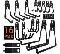 KOFANI Lot de 16 crochets de garage en acier robuste avec revêtement antidérapant, crochets de montage mural pour vélo, échelle et outils de jardin