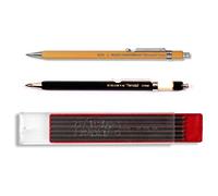 KOH-I-NOOR 5900 TOISEN D'OR et 5201 VERSATIL - Porte-mine en métal aver taille-crayon, mine 2.0 mm - ensemble de 3, noir et jaune et mines de graphite 2B (12 pcs.)