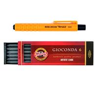 KOH-I-NOOR Mephisto 5301 - Porte-mine sans taille-crayon, ensemble de 2, force 5.6 mm - 1 x orange et emballage mixte de 6 mines en graphit 6B