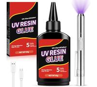 KOHRIUK Colle UV de 65g,Kit Resine UV avec Lampe,Durcissement Rapide en 5 Secondes Résine UV Transparente pour Bijoux, la Réparation du Plastique & Verre, DIY et Artisanat