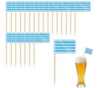 KOHVAN 100 Pcs Cure-dents à Fanions Oktoberfest, Mini Drapeaux Bavarois Bleu et Blanc pour Décoration Fête de la Bière, Piques à Cocktail pour Buffet, Cupcakes et Fromage, 3.5 x 6.5 cm