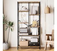 Koioplie Bibliothèque Industrielle 6 Niveaux en Bois métal, étagère Ouverte | Structure acier + MDF haute densité effet bois. 6 niveaux - 11 kg/plateau. Usage : salon, bureau, chambre. Pieds réglables