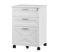 Koioplie Caisson Bureau Mobile 3 tiroirs verrouillables avec Serrure Blanc | Panneaux particules + métal, 3 tiroirs (1 verrouillable), rails A4/Lettre, roulettes freinables, plateau 45kg.