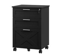 Koioplie Caisson de Bureau Mobile 3tiroirs verrouillables avec Serrure Noir | Panneaux particules + métal, 3 tiroirs (1 verrouillable), rails A4/Lettre, roulettes freinables, plateau 45kg.