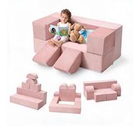 Koioplie Canapé Modulable 6 Pièces - Mousse Ultra-Douce, Lavable - Rose | Mousse haute densité + housse suédine lavable. 6 modules évolutifs : canapé, lit, tunnel, cabane. Sécurité enfants 1-4 ans