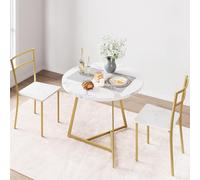 Koioplie Ensemble Table à Manger 3 pièces pour 2 pers, Table Ronde 80 cm Or