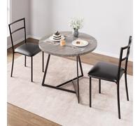 Koioplie Ensemble Table à Manger 3 pièces pour 2pers, Table Ronde 80cm Gris