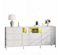 KOIOPLIE Meuble TV LED 160 cm avec 8 tiroirs en tissu, buffet rangement pour TV 65-75 pouces, cadre acier, prise AC/USB Blanc