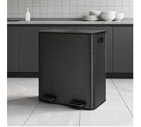 KOIOPLIE Poubelle cuisine double compartiment 80L (2x40L) en inox, tri sélectif recyclage, pédale, soft-close Matte Noir