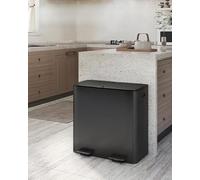 Koioplie Poubelle double compartiment 80L (2x40L) en inox, tri sélectif recyclage, pédale mains libres, soft-close anti-odeurs, seaux amovibles - Noir mat