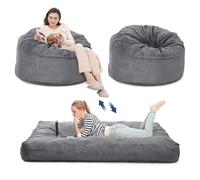 Koioplie Pouf géant Convertible 2-en-1 Fauteuil + lit d'appoint Queen, Mousse Haute densité, Housse Velours côtelé Lavable, Ballon Principal : D120 cm × H70 cm，Matelas : 200 × 150 × 25 cm，Gris Claire