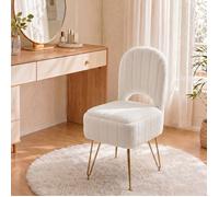 KOIOPLIE Tabouret de coiffeuse avec coffre de rangement et dossier rabattable, Pouf - Blanc Small Teddy fleece - Pieds dorés