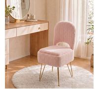 KOIOPLIE Tabouret de coiffeuse avec coffre de rangement et dossier rabattable, Pouf - Pink Small Teddy fleece - Pieds dorés