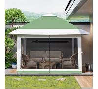KOIOPLIE Tonnelle pliante 3,6x3,6 m pop-up One-Push, gazebo avec moustiquaire intégrale, abri jardin imperméable anti-UV, Vert Clair