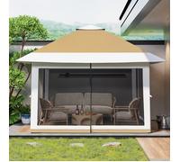 KOIOPLIE Tonnelle pliante 3,6x3,6 m pop-up One-Push, gazebo avec moustiquaire intégrale, abri jardin imperméable anti-UV, Kaki