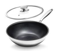 KOKHUB Wok anti-adhésif de 30 cm avec couvercle, poêle wok en céramique titane et acier inoxydable, grande capacité pour 3 à 5 personnes, batterie de cuisine sans PFOA et PFAS, convient pour gaz