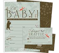 Koko Paper Co Enchanted Woodland Lot de 75 cartons d'invitation pour fête prénatale et tickets de tombola pour couches | 25 invitations à remplir, 25 enveloppes blanches brillantes et 25 tickets de