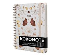Kokonote | Agenda 2027 Jour Florale - Semainier A5 à Spirale, Agenda Annuel | Agenda professionnel 2027 semainier | 18 x 21,5 cm, spirale, couverture rigide | 192 pages | 2 pages de stickers