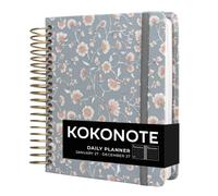 Kokonote | Agenda 2027 Teal Garden - Journalier à Spirale, 1 Page par Jour | Agenda professionnel 2027 journalier | 17,5 x 15 cm, spirale, couverture rigide | 390 pages | 2 pages de stickers