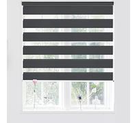 Kokorona Store enrouleur zébré jour et nuit - Double couche en tissu pour chambre à coucher - Filtre la lumière - Store de jour et de nuit - 110 cm de large x 150 cm de long - Gris foncé