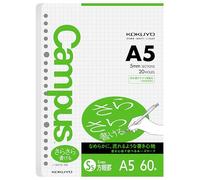 Kokuyo Campus Sarasara NO-807S-5 Lot de 60 feuilles de papier mobiles pour classeurs, écriture lisse, A5, quadrillage de 5 mm, 20 trous, pH neutre, résistant aux bavures, 75 g/m², importation du Japon