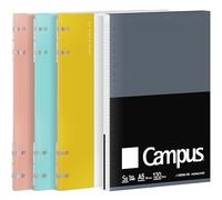 KOKUYO Lot de 3 cahiers à spirale 2x2, format A5 - Cahiers rechargeables avec feuilles mobiles + 120 feuilles de recharge avec quadrillage 5x5, capacité 40 feuilles, cahier de couleur claire pour