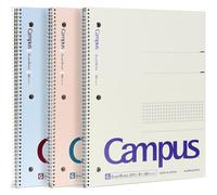 KOKUYO Lot de 3 cahiers à spirale avec papier graphique de 12,7 x 12,7 cm, 80 feuilles, rose clair, bleu cassé, 3 trous, journal scolaire à spirale à 3 trous pour étude, planificateur et dessin