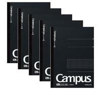 KOKUYO Lot de 5 carnets de composition B5 avec grille de 5 mm | 40 feuilles de 12,7 x 12,7 cm pour l'école, le travail, l'étude, la prise de notes, 18,3 x 25,9 cm, noir