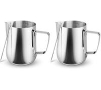 Kolamom Pichet Lait Inox 600ml/21oz, Pot à Lait avec Mesure Mark pour Faire Mousse le Lait, des Capuccinos, des Jus (Lot de 2)
