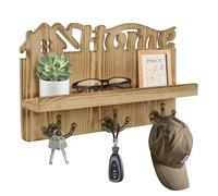 Kolamom Porte-clés mural en bois avec 9 crochets à clés, étagère à clés avec étagère pour courrier, téléphone, petite décoration, idéal pour entrée, bureau et couloir