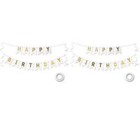 Koliphy Guirlande Joyeux Anniversaire, Decoration Anniversaire en Or Blanc, Décoration de Bannière d'Anniversaire pour Garçons, Filles, Hommes et Femmes (Lot de 2)