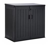 Koll Living Cache-poubelle Soraya de 775 litres en plastique aspect bois - Verrouillable, résistant aux intempéries, résistant aux UV, avec vérins à gaz - Noir/gris
