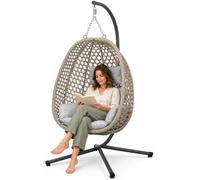 Koll Living Luna Fauteuil suspendu d'extérieur - Aspect rotin beige - Résistant aux intempéries avec cadre en acier et coussin confortable - Résistant aux UV et imperméable - 95 x 103 x 197 cm