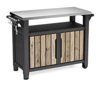 Koll Living Table de barbecue UNITY XL | Table de service aspect bois de pin | 298 l | avec plateau en acier inoxydable, portes, surface de rangement, suspensions, porte-rouleau d'essuie-tout et