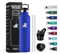 KollyKolla Bouteille d'eau en Acier Inoxydable 1L, Gourde Inox avec en Paille, Facile à Transporter, Double Paroi Isolante, sans BPA, Anti Fuite et Réutilisable, pour Camping, Voyage, Bureau