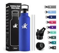 KollyKolla Bouteille d'eau en Acier Inoxydable 750ml, Gourde avec en Paille, Facile à Transporter, Double Paroi Isolante, sans BPA, Anti Fuite et Réutilisable, pour Camping, Voyage, Randonnée