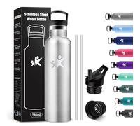 KollyKolla Gourde Inox 750ml, Gourde avec en Paille, Isolation À Double Paroi Sous Vide, sans BPA, Anti Fuite et Réutilisable, Bouteille Isotherme pour Bureau, Camping, Travail, Voyage, Randonnée