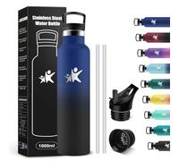 KollyKolla Gourde Isotherme 1L, Bouteille Isotherme Acier Inoxydable, Bouteille d'eau Étanche, sans BPA, Gourde Inox avec Paille, Réutilisable, Gourde pour Fitness, Randonnée, Camping, Cyclisme