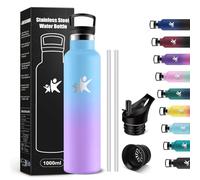 KollyKolla Gourde Isotherme 1L, Gourde Acier Inoxydable avec en Paille, Étanche et Réutilisable, sans BPA, Gourde Sport pour Enfant, Adultes, Fitness, l'École, Bureau, Randonnée, Camping, Cyclisme