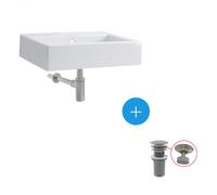 KOLO by Geberit - Ensemble Lavabo suspendu Twins 60x46cm + Bonde clic-clac + Siphon de lavabo, Chrome (L51160000-SET)