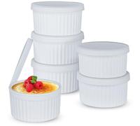 Koluti Lot de 6 ramequins en silicone anti-adhésif de 237 ml avec couvercles, passent au four, pour crème brûlée, pudding, crème glacée, dessert, collation, sans BPA, passent au congélateur et au