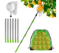 KOMABLEN 2.4M Cueille Fruit Telescopique, Ramasse Pomme INOX et Sac de Rangement, Poteau Réglable Cueille Fruit pour Pommes Poires Oranges Pêches Cerises