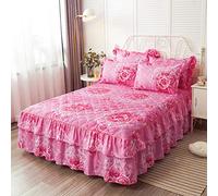 KOMAGOME Parure de lit 3 pièces avec jupe de lit à volants anti-poussière, 3 couvertures latérales, doux et chaud (rose rose, 150 x 200 cm, pour lit de 1,5 m)