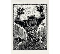 Komar Marvel Black Panther Lino-Cut Charge Tableau mural pour chambre d'enfant 50 x 70 cm