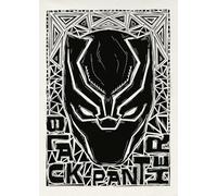 Komar Peinture murale Marvel Black Panther Lino-Cut Helmet - Taille 50 x 70 cm - Poster pour chambre d'enfant - Décoration - Roulé sans cadre