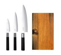 Kombatibel Kai Wasabi Black Lot de 3 couteaux d'office ultra tranchants + planche à découper en bois de tonneau 25 x 15 cm